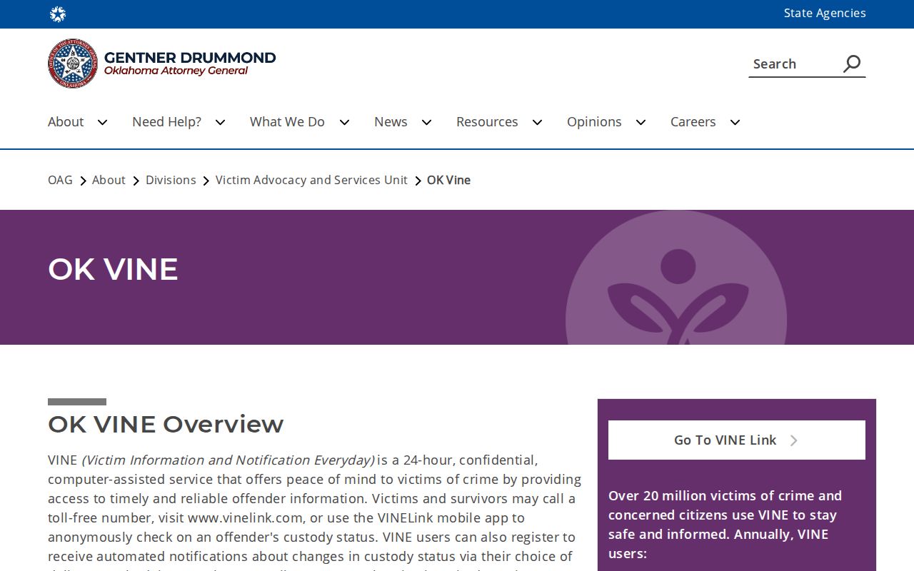 Lincoln County custody notification record information from Oklahoma VINE